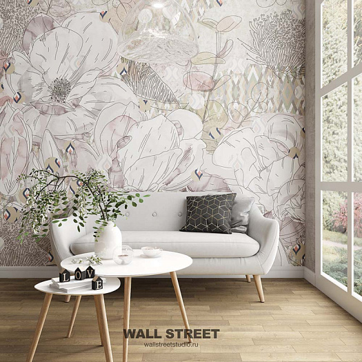 Фотообои в интерьере артикул Pattern Flower 4, ЦВЕТОЧНЫЙ ПАТТЕРН / PATTERN FLOWER, Wall street